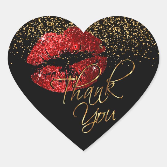 Elegant Red Glitter Lipcolor - Thank You Heart Sticker (Front)