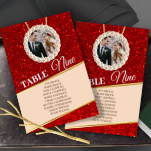 Elegant Red Glitter Photo Seating Chart Card