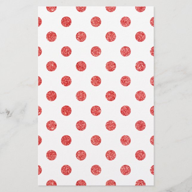 Elegant Red Glitter Polka Dots Pattern Stationery (Front)