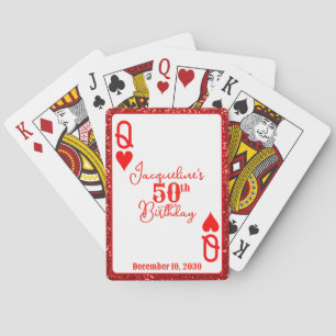 Elegant Red Glitter Queen of Hearts Birthday  Playing Cards
