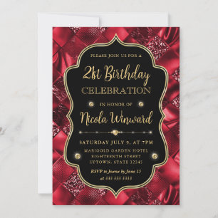Elegant Red Glitter Vintage Frame Birthday Invitation