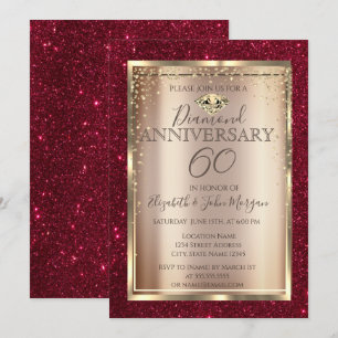 Elegant Red Glitter Wedding Anniversary  Invitation