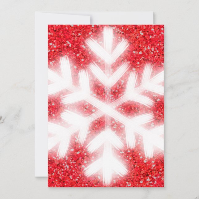 Elegant red glitter white snowflake holiday card (Front)