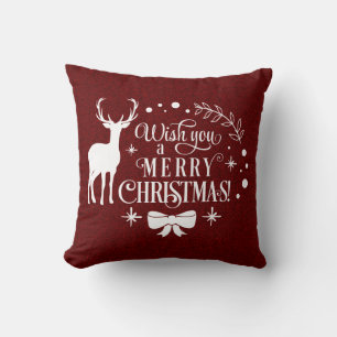 Elegant Red Glitter Wish you Merry Christmas scrip Cushion