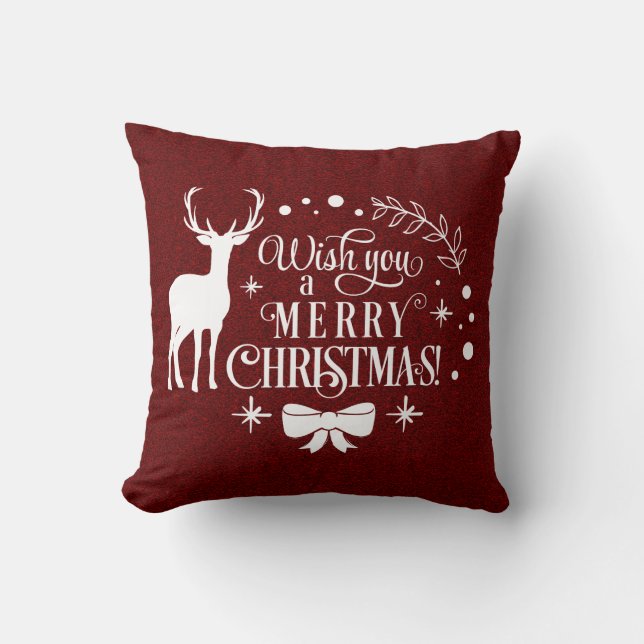 Elegant Red Glitter Wish you Merry Christmas scrip Cushion (Front)