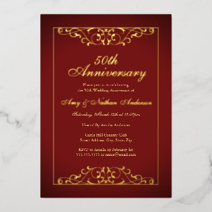 Elegant Red Gold 50th Wedding Anniversary 