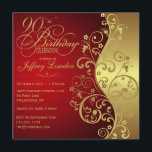 Elegant Red & Gold 90th Birthday Party Invitation<br><div class="desc">Your guests will love this personalised, gold and red 90th birthday party invitation with elegant red and gold fancy swirls. This is a perfect milestone invitation. Simple yet festive, the elegant, chic, classic, classy 90th birthday party invitation is is a fitting way to celebrate your guest of honour's ninetieth birthday...</div>