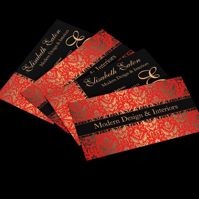 Elegant Red, Gold and Black Damask Fancy Design Business Card (Creator Uploaded)