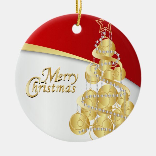 Elegant Red, Gold and White Christmas | DIY Photo Ceramic Tree Decoration (Front)