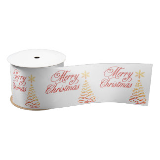Elegant Red Gold and White Merry Christmas Satin Ribbon