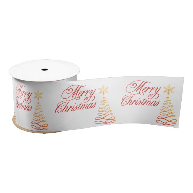 Elegant Red Gold and White Merry Christmas Satin Ribbon (Spool)