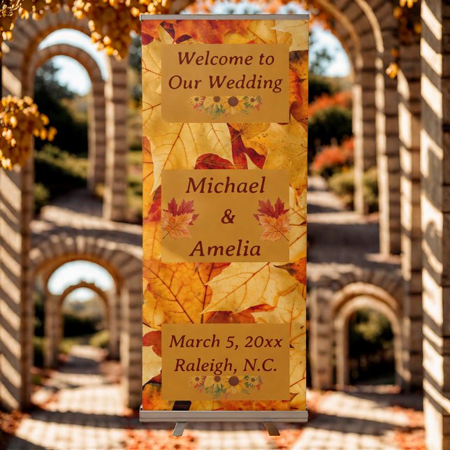 Elegant Red Gold Autumn Leaves Fall Wedding Banner (Creator Uploaded)