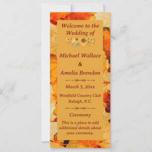 Elegant Red Gold Autumn Leaves Wedding Program 