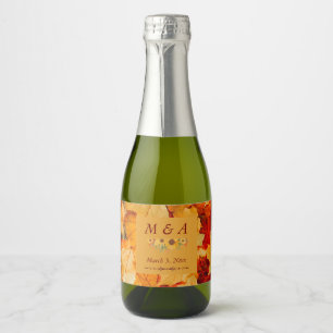 Elegant Red Gold Autumn Leaves Wedding Sparkling Wine Label
