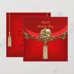 Elegant Red Gold Birthday Party Jewel Invitation