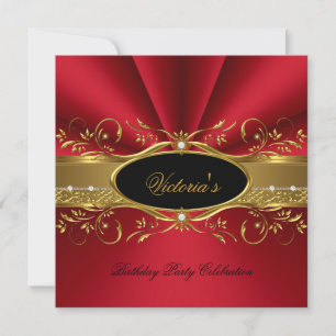 Elegant Red Gold Black Birthday Party Invitation