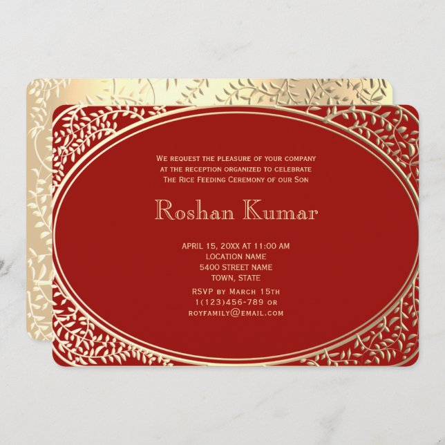 Elegant Red Gold Boy Annaprashan Invitation (Front/Back)