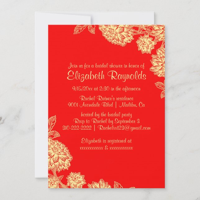 Elegant Red & Gold Bridal Shower Invitations (Front)
