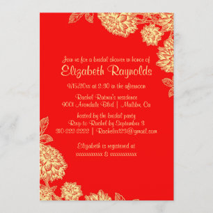 Elegant Red & Gold Bridal Shower Invitations
