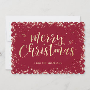 Elegant Red Gold Calligraphy Merry Christmas Holiday Card