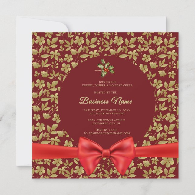 Elegant Red gold Christmas Business Party Invite (Front)
