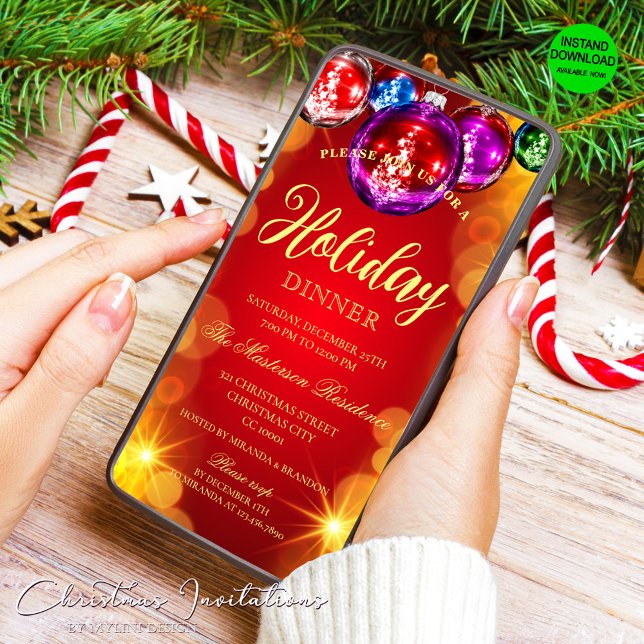 Elegant Red Gold Christmas Dinner Invitation (Creator Uploaded)