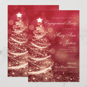 Elegant Red & Gold Christmas Engagement Party Invitation