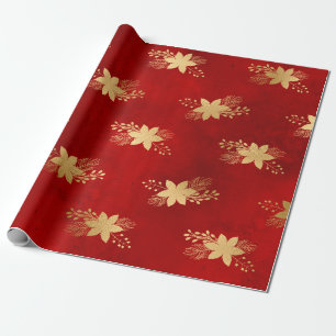 Elegant red & gold Christmas flower pattern Wrapping Paper