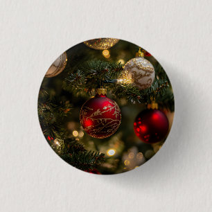 Elegant Red Gold Christmas Holiday Tree 3 Cm Round Badge