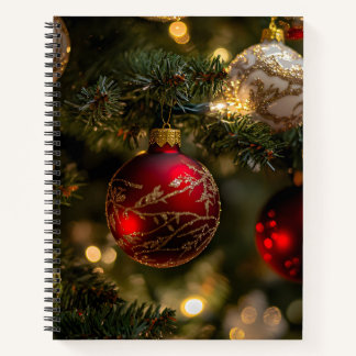 Elegant Red Gold Christmas Holiday Tree Notebook