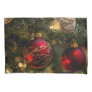 Elegant Red Gold Christmas Holiday Tree Pillowcase