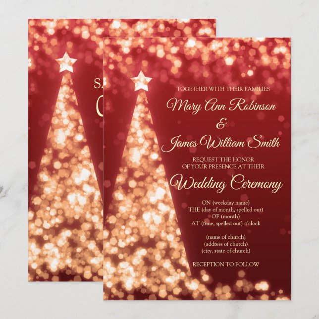 Elegant Red & Gold Christmas Holiday Wedding Invitation (Front/Back)