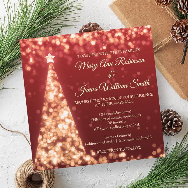 Elegant Red & Gold Christmas Holiday Wedding Invitation (Elegant Red & Gold Christmas Holiday Wedding Invitation)