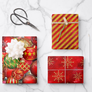 Elegant red gold Christmas ornaments holidays Wrapping Paper Sheet