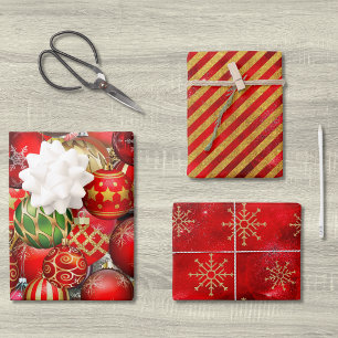 Elegant red gold Christmas ornaments holidays Wrapping Paper Sheet