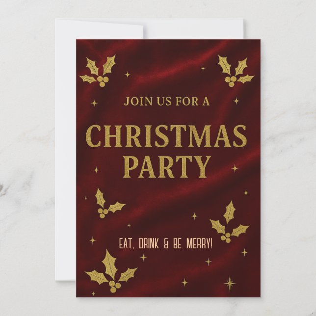 Elegant Red & Gold Christmas Party Invitation (Front)