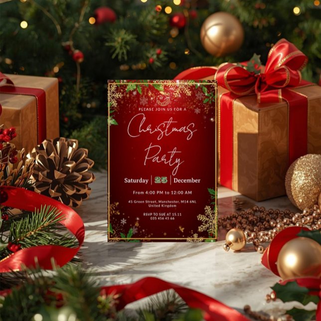 Elegant, Red & Gold, Christmas Party Invitation (Creator Uploaded)