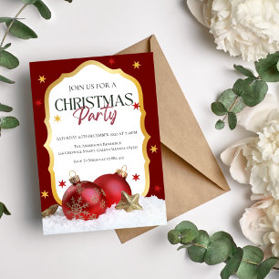 Elegant Red & Gold Christmas Party Invitation