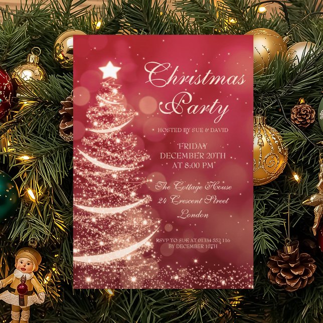 Elegant Red & Gold Christmas Party Sparkle Invitation (Elegant Red & Gold Christmas Party Sparkle Invitation)