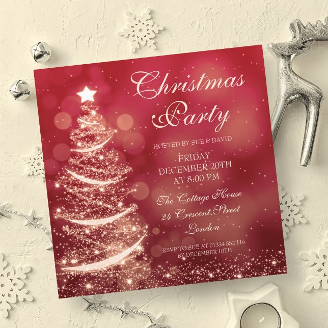 Elegant Red & Gold Christmas Party Sparkle Invitation (Creator Uploaded)