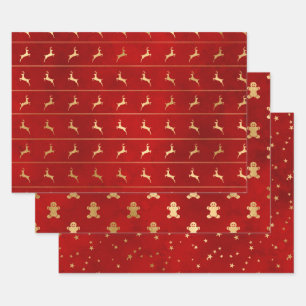 Elegant red & gold Christmas patterns  Wrapping Paper Sheet