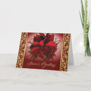 Elegant Red & Gold Christmas Poinsettia Holiday Card