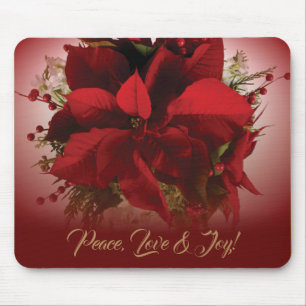 Elegant Red & Gold Christmas Poinsettia Mouse Mat
