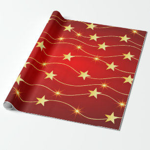 Elegant Red Gold Christmas Star Holiday Pattern Wrapping Paper