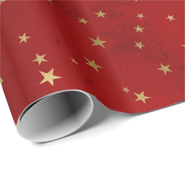 Elegant red & gold Christmas star pattern Wrapping Paper (Roll Corner)