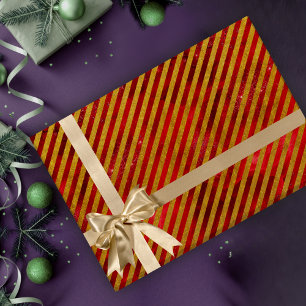 Elegant red gold Christmas striped holidays Wrapping Paper