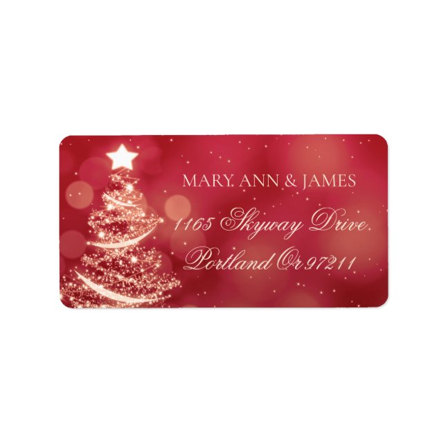 Elegant Red & Gold Christmas Wedding Address Label (Front)