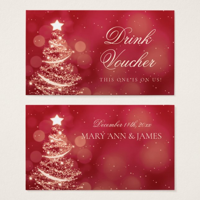 Elegant Red & Gold Christmas Wedding Drink Voucher (Front & Back)