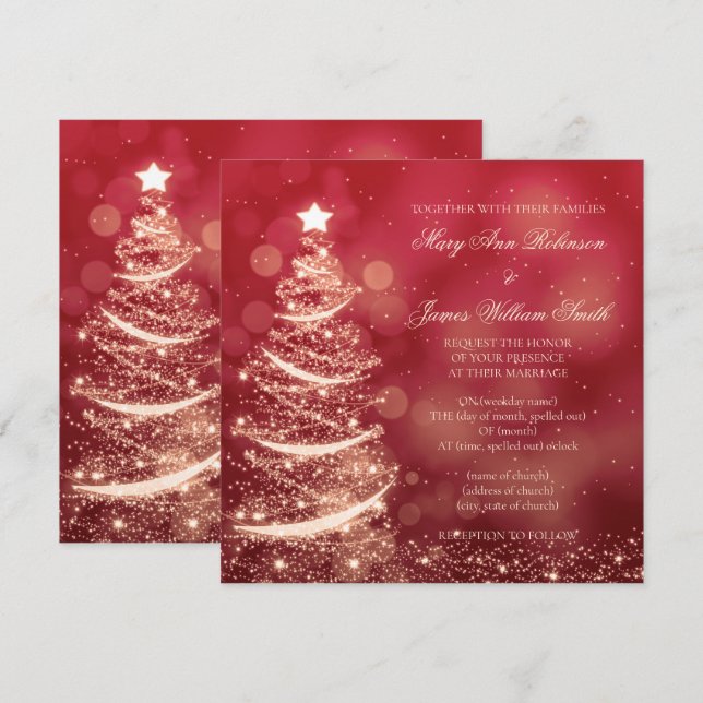 Elegant Red & Gold Christmas Wedding Invitation (Front/Back)