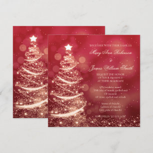 Elegant Red & Gold Christmas Wedding Invitation